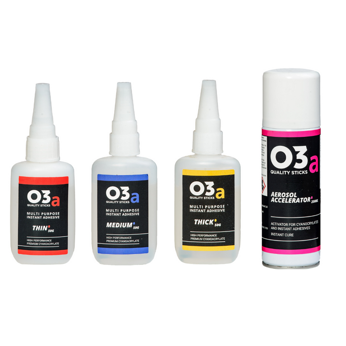 O3a Cyanoacrylate Adhesive, 50g, Clear Bundle - with a 200ml Activator